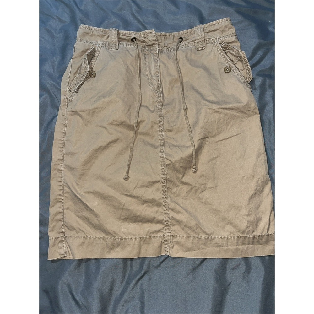 J Crew Chino Classic Twill Khaki Pencil Skirt Drawstring Size 0 VTG Broken-In